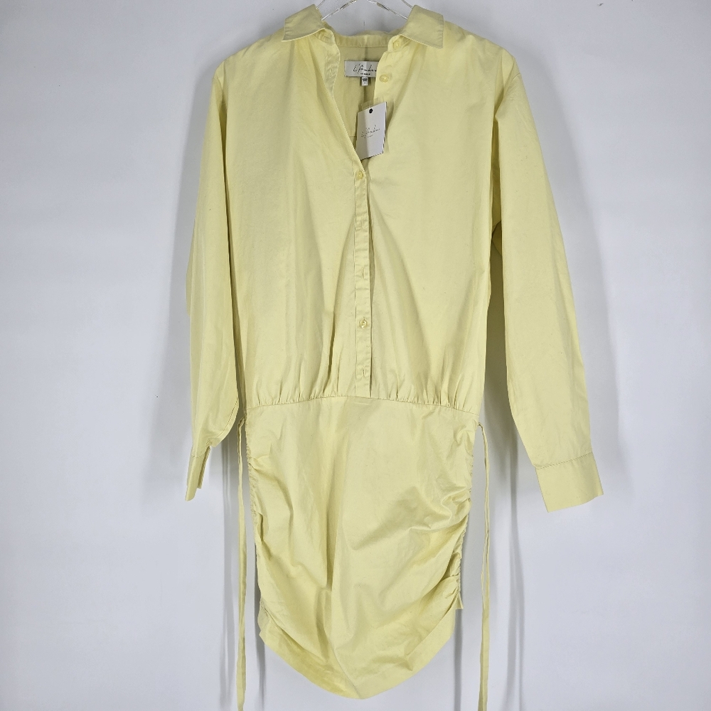 L'Academie Yellow Cotton Mini Shirt Dress Size S NEW